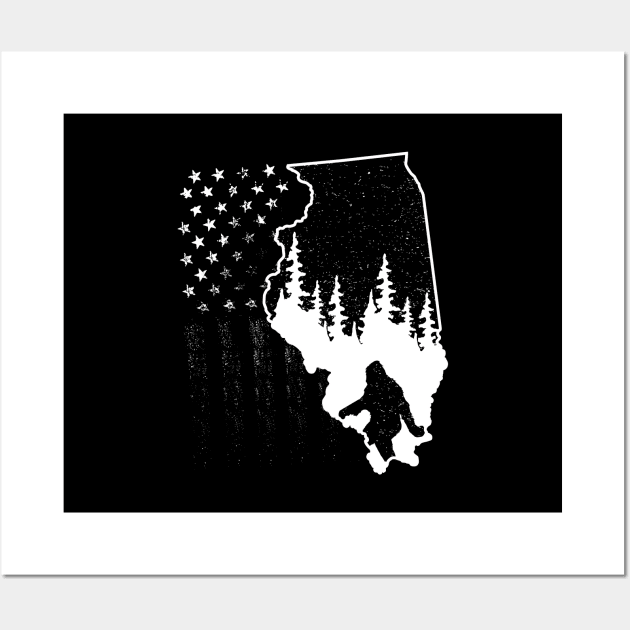 Illinois Bigfoot American Flag Wall Art by Tesszero